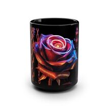 Neon Rose Mug Black Ceramic 15oz Gothic Cyberpunk Coffee Tea Gift - $24.28