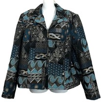 Vintage Dress Barn Womens Jacquard Fleur De Lis Blue Black Zip Up Jacket... - £35.30 GBP