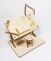 Wooden 3D Puzzle Miniature Drafting Table - Home Decor, Construction Toy, Modeli - £27.45 GBP