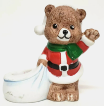 Vtg Santa Bear with sack Candle holder porcelain Figurine Christmas JSNY Taiwan - £6.28 GBP