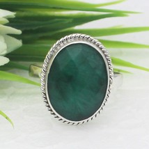 925 Sterling Silver Emerald Ring Handmade Jewelry Birthstone Ring Gift For Her - £27.50 GBP