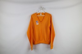 NOS Vintage 60s Streetwear Womens Small Blank Knit V-Neck Sweater Orange... - $44.50