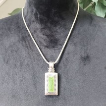 Women&#39;s Green Turquoise Gold Tone Rectangle Hammered Pendant Necklace - $24.75