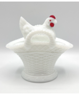 1950&#39;s Vintage Westmoreland Milk Glass Chicken, Covered Chicken Basket Dish - £24.41 GBP