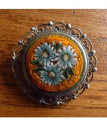Vintage Filigree MOSAIC PIN Flowers Orange ITALY - £27.29 GBP