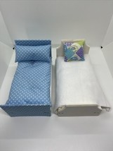 Set of 2 Dollhouse Miniature Bed Sets Wood w/Bed Cushions &amp; Pillowss Chic 1:12 - £20.94 GBP
