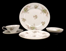 Bavarian Porcelain 5-Piece Place Setting, White with Pink Flowers, Gold ... - £19.23 GBP