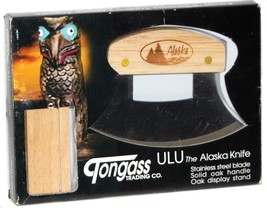 Tongass Trading Co ULU Alaska Knife Stainless Steel Oak Handle w/Stand - £14.04 GBP