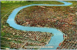 Aerial View Postcard Winding Mississippi River Crescent City New Orleans LA - £8.73 GBP