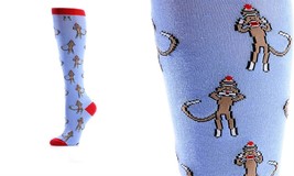 Yo Sox Monkey Women's Knee Socks Blue Premium Brand Cotton Blend Antimicrobial