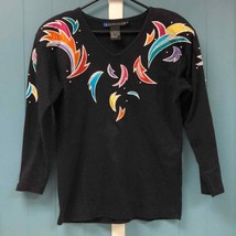 Vintage Y2K 90s IB Diffusion 100% cotton bright embroidered top w/ shoulder pads - £37.78 GBP