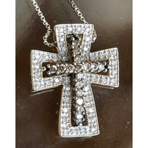 Gems En Vogue 14K BI-TONE Gold Clear And Champagne Diamonds Cross Necklace Sky - $457.38