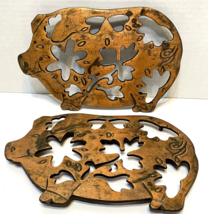 Vintage Copper Brass Pig Trivets Hot Plates Floral Footed 8.75x5.5&quot; Lot 2 - £19.56 GBP