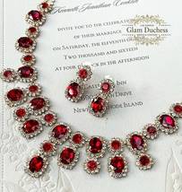 Oval Cut 40Ct Simulated Ruby &amp; Diamond Bridal Necklace Set925 Silver Gold Plated - £243.02 GBP
