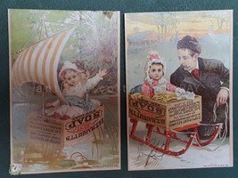 Lot 1880s Antique 2pc Babbitt&#39;s Soap Snow Sled Child Box Ny Victorian Trade Card - £27.65 GBP