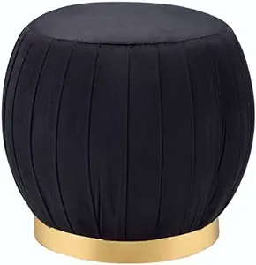 Round Ottoman With Gold Base In Black - $374.99