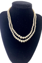 Antique Vintage Marvella Dual Strand Costume Pearl Necklace, Rhinestone ... - £9.86 GBP