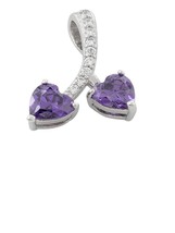 Solid Silver Amethyst Diamond Simulant Heart Pendant Necklace Free Chain Box - £14.37 GBP