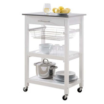 White Stainless Steel Top Kitchen Cart with Drawer and Storage Shelves - $6,694.97 MXN