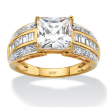 PalmBeach Jewelry 10k Gold Princess-Cut &amp; Baguette CZ Engagement Ring - £276.82 GBP