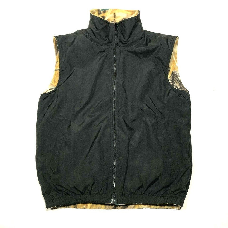 Cabelas Hunting Vest Mens M Black Camouflage Camo Reversible Black Full Zip - $19.79