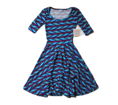 NWT LuLaRoe Nicole in Geometric Stripe Textured Stretch Fit &amp; Flare Dress XXS - £15.15 GBP