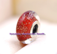 925 Sterling Silver Handmade Glass Red Twinkle Murano Glass Charm Bead - $5.50