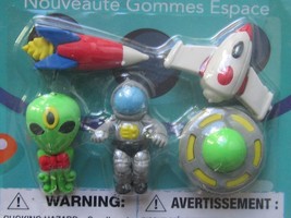 Novelty Colorful Space UFO Flying Saucer Robot 1/2&quot;, 1&quot; (5) Cool Erasers... - £5.05 GBP