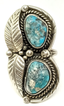 Native American Hand Signed Turquoise &amp; Sterling Silver Ring Size 8.5, 14.5 g - £107.66 GBP