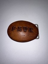 Leather Belt Buckle Name PETE Oval 2”X3” Brown Groovy Vintage - $11.30