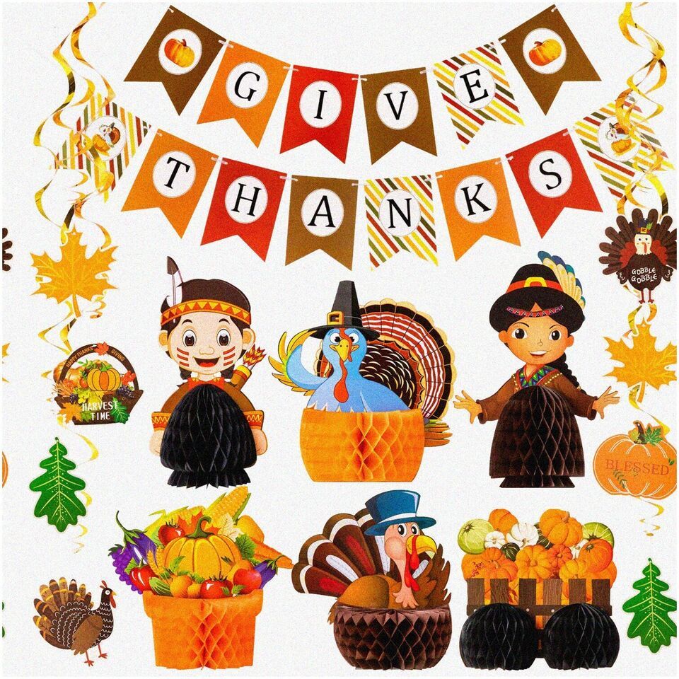 Thanksgiving Fiesta Kit: 33-Piece Decor Set with 6 Playmates, Give Thank... - $38.60