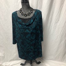 JMS Easy Dressing Top Womens 1X 16W Teal Black Lace Stretchy Tunic - £12.30 GBP
