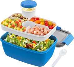 Salad Lunch Container 68oz Salad Bowls with 4 Compartments Tray Leak Pro... - £22.05 GBP