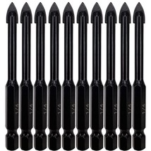1/4 Inch Glass And Tile Drill Bit 10Pc Set, Yg6X Tungsten Carbide Tipped Spear C - £20.77 GBP