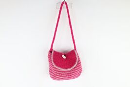 Vintage Y2K Streetwear Wool Blend Knit Striped Button Flap Purse Pink - $49.45