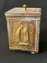 Brass Embossed Sailboats On Wood Tea Caddy Tin Lined English Tea Caddy - £50.76 GBP