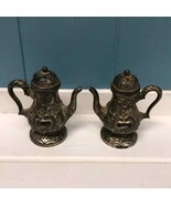 Vintage Silverplate Teapot salt and pepper Shakers Scroll Pattern - $55.49