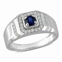 Uomo Blu Zaffiro Anello 3 MM Rotondo Argento Sterling Massiccio Fascia Pinky - £37.31 GBP