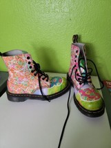 Dr Martens PASCAL DAZE Neon Floral Cats Rabbits Leather Boots US Size 6 - £175.69 GBP