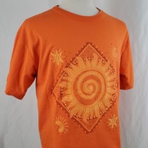 Bobbie Brooks Graphic T-Shirt Women&#39;s XL Orange Crew Sun Stars Aztec Vin... - $16.99