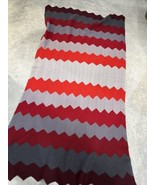 Vintage Handmade Chevron Afghan Crochet Retro Throw Blanket Red Grey 72&quot;... - £15.80 GBP