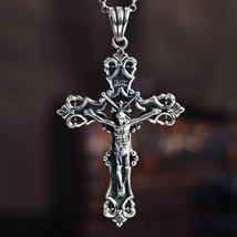 Men Vintage Jesus Christ Crucifix Cross Pendant Christian Necklace Box Chain 24&quot; - £9.34 GBP