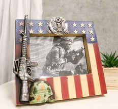 Patriotic American US Flag Army Rifle Helmet Soldier Memorial 5x7 Picture Frame - £19.51 GBP