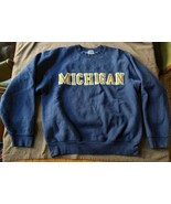 Vintage UofM Michigan Spellout Blue Varsity Sweatshirt Fruit of the Loom... - £22.83 GBP