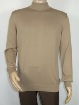 Men's Sweater Knit By BRANGO Turkey Mock Neck Cotton Blend 21050 Dark Beige image 7