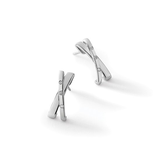Sterling Silver White Ice .06 Ct Diamond Crossover Earrings Item image 4