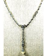 Vintage Silver Color, Rhinestone &amp; Pearl HEART S CHAIN w/Pearl Dangle 15... - £20.50 GBP