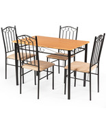 5 PC Kitchen Room Dining Table&amp; Chairs Set w/4 Chairs Wood Metal Table M... - £197.34 GBP