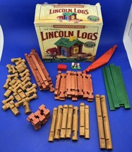 Lincoln Logs Mixed Lot Of 87 Parts Vintage Wood in Lonesome Pine Cabin Box - £22.24 GBP