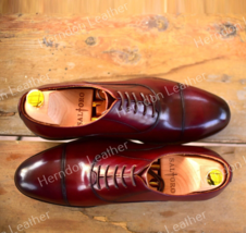 New Men Dark Brown patina Premium Leather toe cap Oxford Dress Shoes - £131.52 GBP